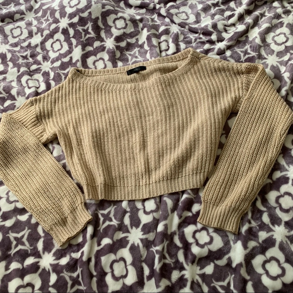 [MissGuided] Brown Off Shoulder Sweater